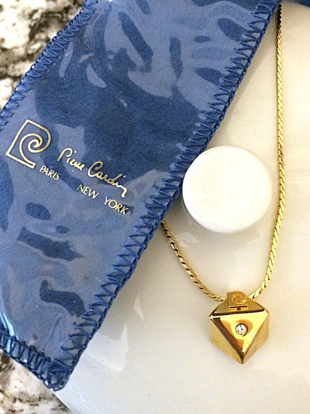 Vintage 1980s Pierre Cardin Geometric Clear Crystal Necklace NOS June
